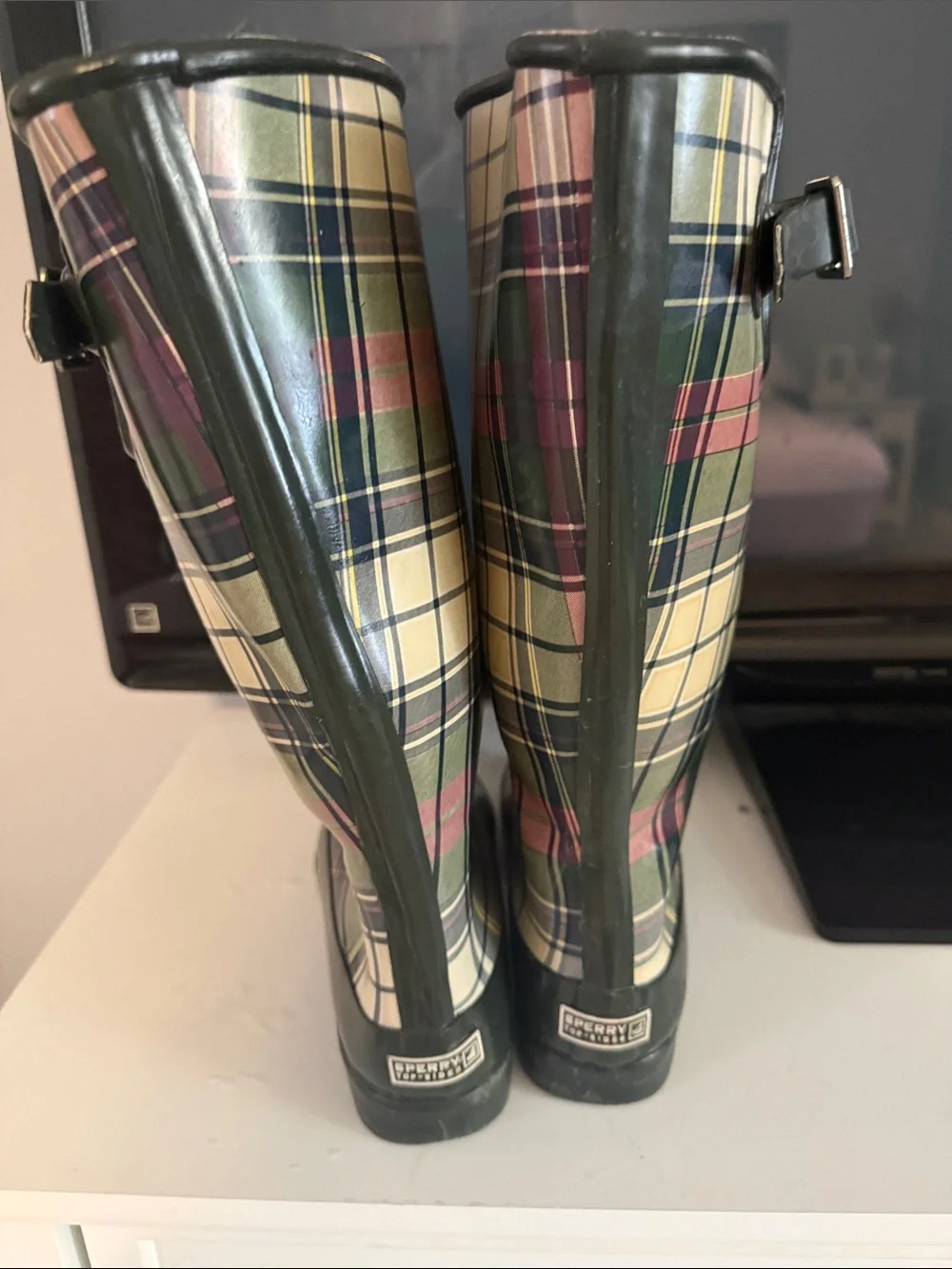 Sperry Classic Plaid Women's Rain Boots - Green/Olive 7